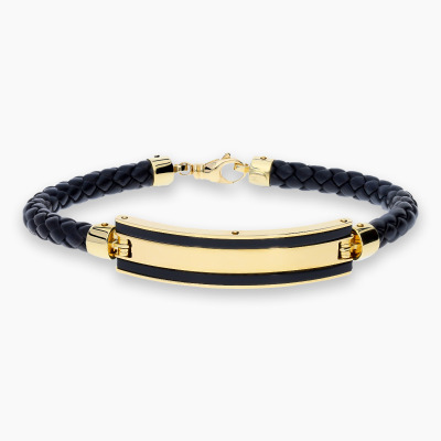 Bransoletka ze skóry i żółtego złota 585 z czarną emalią 2