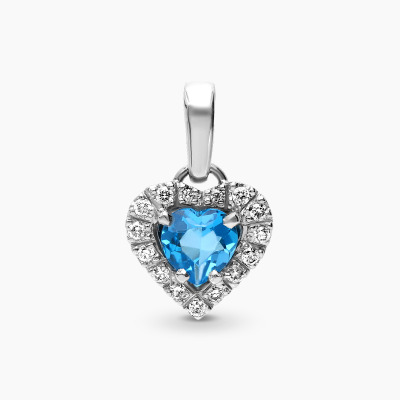Zawieszka serce z białego złota 585 z topazem i brylantami