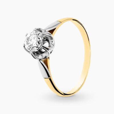 Pierścionek z dwukolorowego złota 585 z brylantem 0,73 ct
