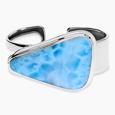 Bransoletka srebrna szeroka z trójkątnym larimarem