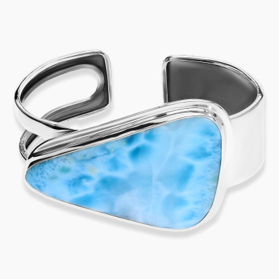 Bransoletka srebrna szeroka z trójkątnym larimarem 2