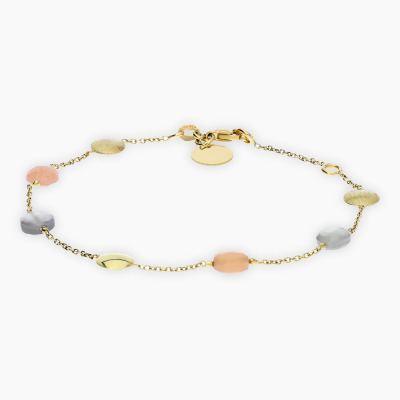 Bransoletka z żółtego złota 585 z  blaszkami i kwarcami...