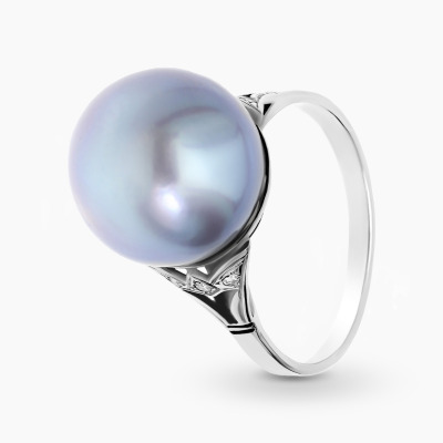 Pierścionek z białego złota 585 z perłą hodowaną i...