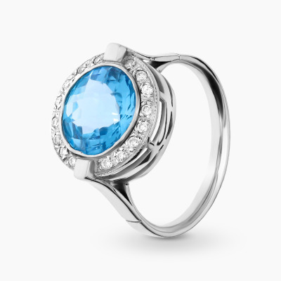 Pierścionek z białego złota z topazem 4,04 ct i...