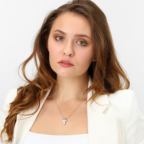 Zawieszka krzyżyk z białego złota 750 z brylantami 0,35 ct