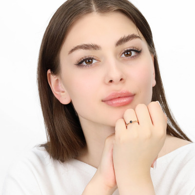 Pierścionek dwukolorowe złoto 585 Torino z czarnym... 2