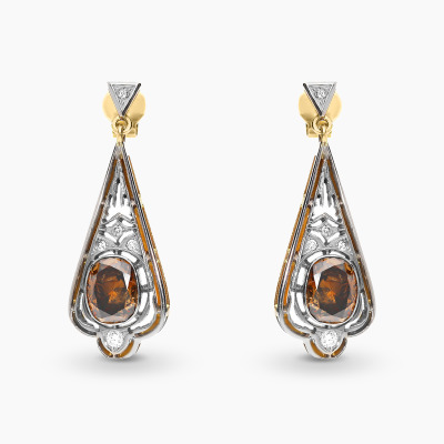 Kolczyki wiszące z żółtego i białego złota 585 z...