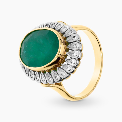 Pierścionek ze złota  585 ze szmaragdem i brylantami