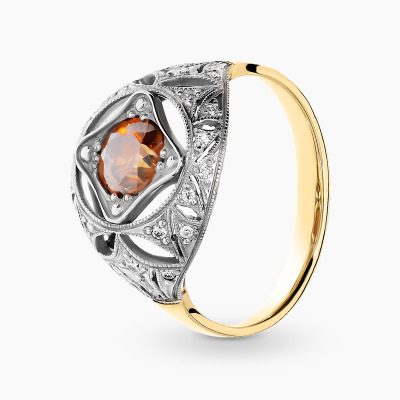 Pierścionek złoty 585 z brylantami ażurowy