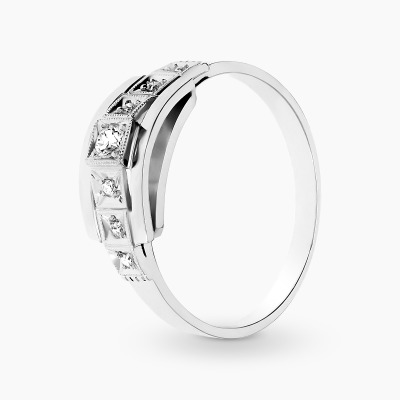 Pierścionek Art Déco białe złoto 585 z brylantami 0,11 ct
