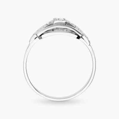 Pierścionek Art Déco białe złoto 585 z brylantami 0,11 ct 2