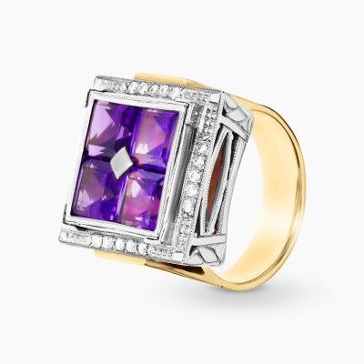 Pierścionek ze złota z ametystami 6,35 ct  i brylantami...