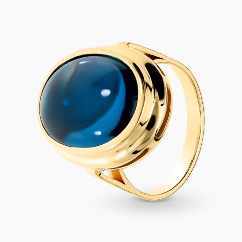 Pierścionek żółte złoto 585 z owalnym topazem london blue 14,17 ct