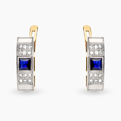 Kolczyki złote z brylantami i szafirami 0,8 ct