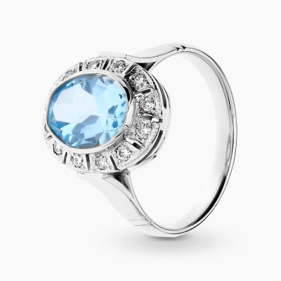 Pierścionek z białego złota 585 z owalnym topazem 3,21 ct...