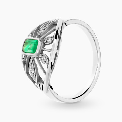 Pierścionek z białego złota 585 z prostokątnym szmaragdem...