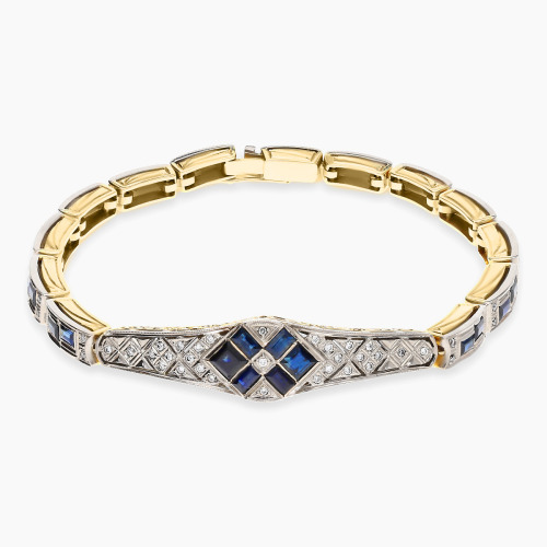 Bransoletka dwukolorowe złoto 585 z szafirami i brylantami