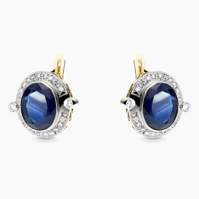 Kolczyki z dwukolorowego złota 585 z szafirami i...