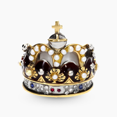 Pierścionek - "Korona Duńska" z dwukolorowego złota 585