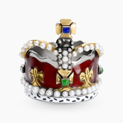 Pierścionek -"Korona Brytyjska" z dwukolorowego złota 585