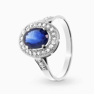 Pierścionek białe złote 585 z szafirem 1,43 ct i...