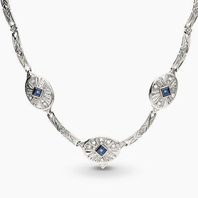 Naszyjnik z białego palladowego złota 585 z szafirami i...