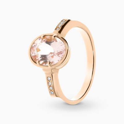 Pierścionek złoty z morganitem 1,92 ct i brylantami 0,05...