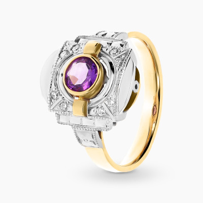 Pierścionek złoty z okrągłym ametystem 0,41 ct i...