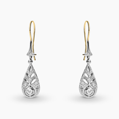 Kolczyki ażurowe z żółtego i białego złota 585 z...