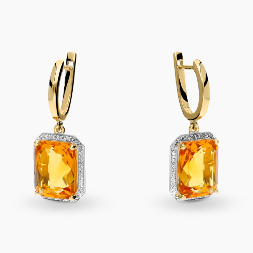 Kolczyki z żółtego i białego złota 585 z cytrynami 12,22 ct i diamentami 0,22 ct