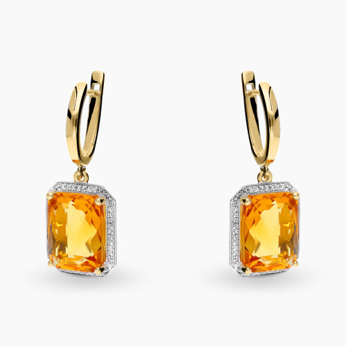 Kolczyki z żółtego i białego złota 585 z cytrynami 12,22 ct i diamentami 0,22 ct