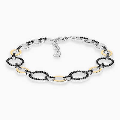 Bransoletka srebrna okrągłe ogniwa z czarnymi cyrkoniami...