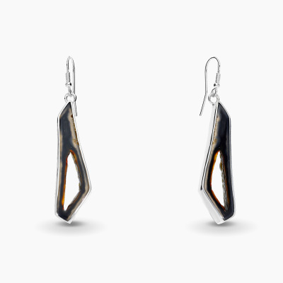 Kolczyki wiszące  z agatem w srebrnej oprawie 2
