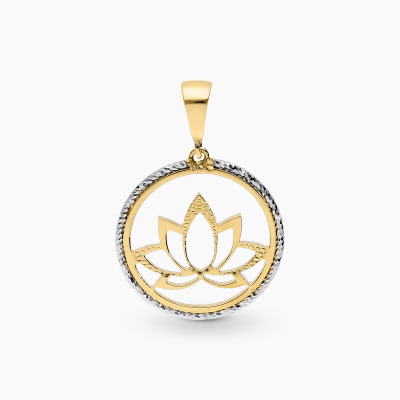 Zawieszka z żółtego i białego złota 585 kwiat lotosu