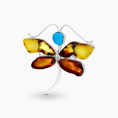 Broszko-zawieszka ważka ze srebra z turkusem i bursztynem 2