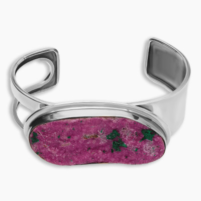 Bransoletka srebrna szeroka z owalnym kobaltem różowym 2