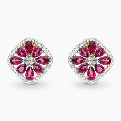 Kolczyki z różowego złota 585 z białymi topazami i...