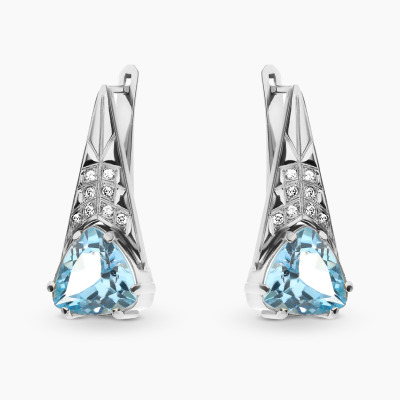 Kolczyki z białego złota 585 z topazami i brylantami