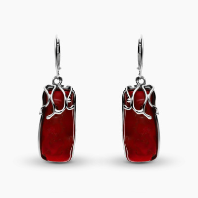 Kolczyki srebrne wiszące z koralami