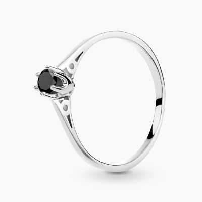 Pierścionek Siena z białego złota 585 z czarnym diamentem...