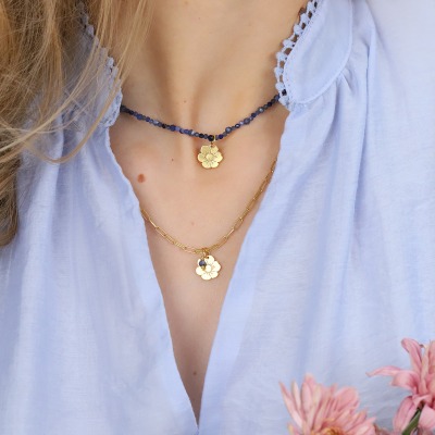 Naszyjnik Flower Garden srebrny pozłacany splot ankier z... 2