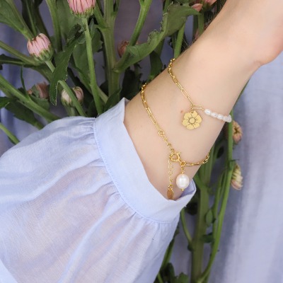 Bransoletka Flower Garden srebrna pozłacana splot ankier... 2