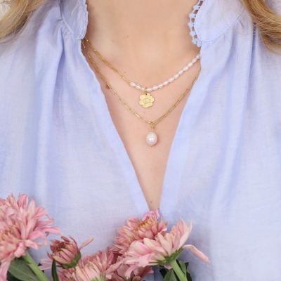 Naszyjnik Flower Garden srebrny pozłacany splot ankier z... 2