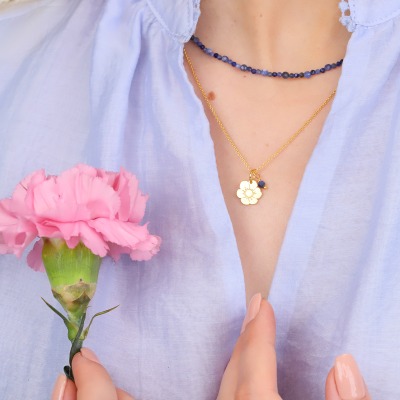 Naszyjnik Flower Garden srebrny pozłacany z sodalitami 2