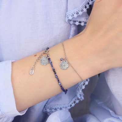 Bransoletka Flower Garden srebrna platynowana z kwiatem i... 2