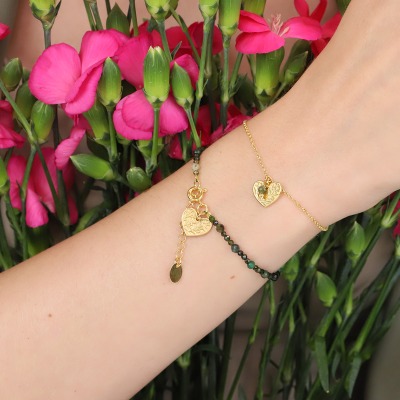 Bransoletka Flower Garden srebrna pozłacana z turmalinami... 2