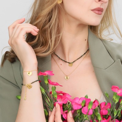 Bransoletka Flower Garden srebrna pozłacana z sercem i... 2