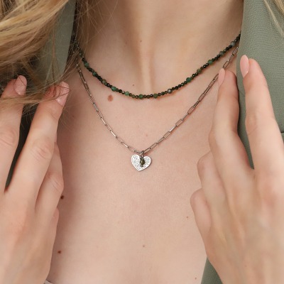 Naszyjnik Flower Garden srebrny platynowany z zielonymi... 2