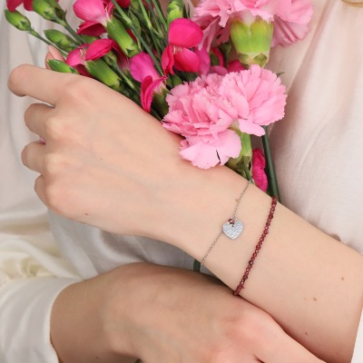 Bransoletka Flower Garden srebrna platynowana z sercem i... 2