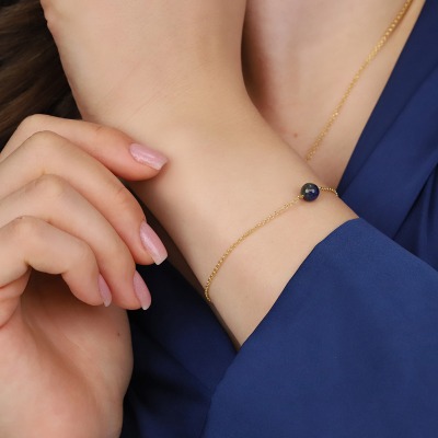 Bransoletka Sphere srebrna pozłacana splot rolo z lapis... 2